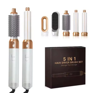 5-in-1 Hot Air Hair Styler Comb with Air Curling Iron, Volumizing Brush and Interchangeable Heads for Straightening, Curling, Blowouts at Home